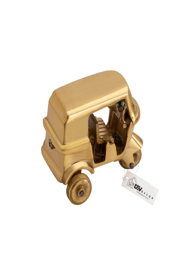 DEVDECOR Brass Auto Rickshaw Showpiece - Handcrafted Vintage Auto Toy for Home, Office Desk & TV Unit | Brass Miniature Tuk-Tuk Gift & Antique Decor Item (Golden, Small) - Image 3